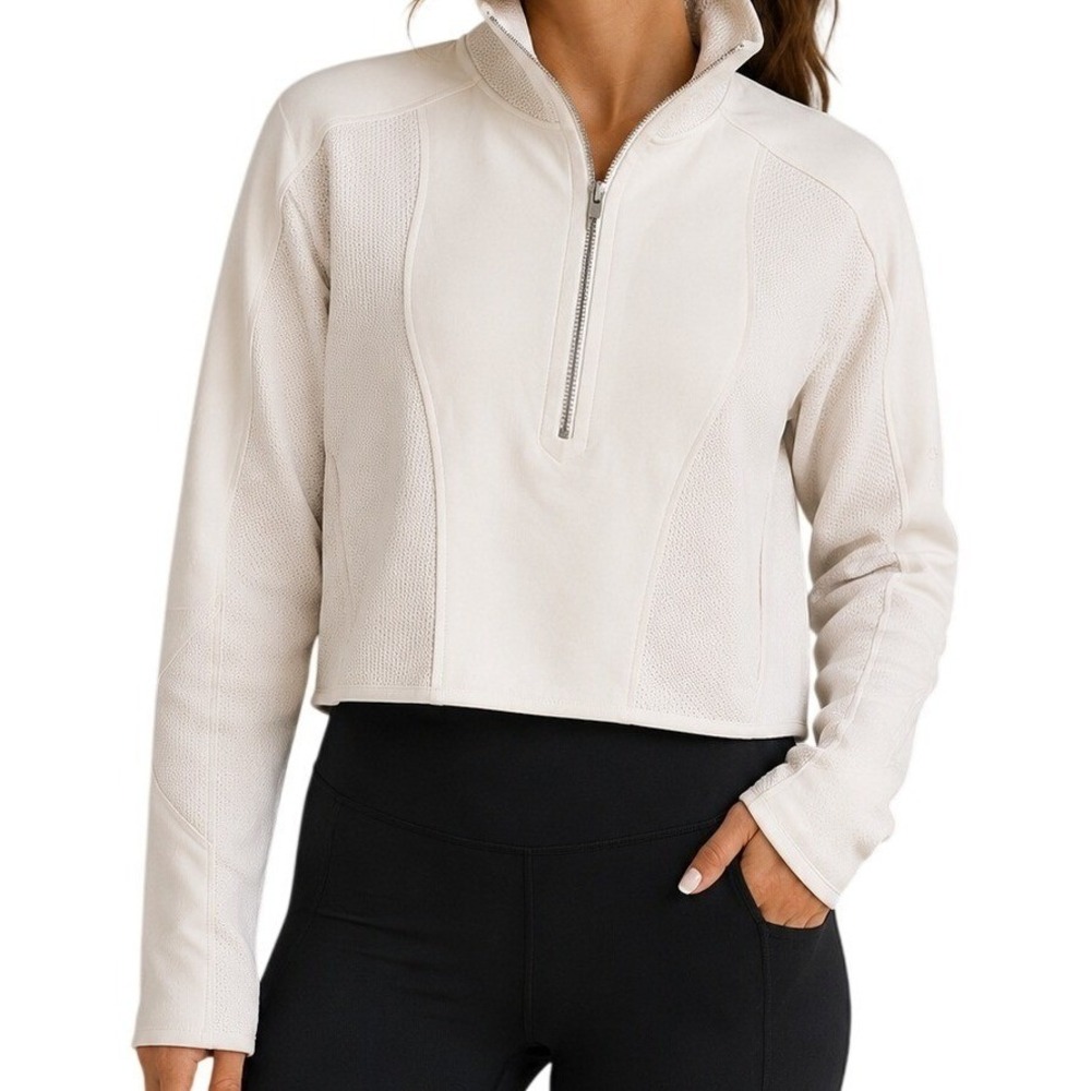 Lululemon Bone Textured Mesh Half Zip Pullover Cropped Jacket Women's Large